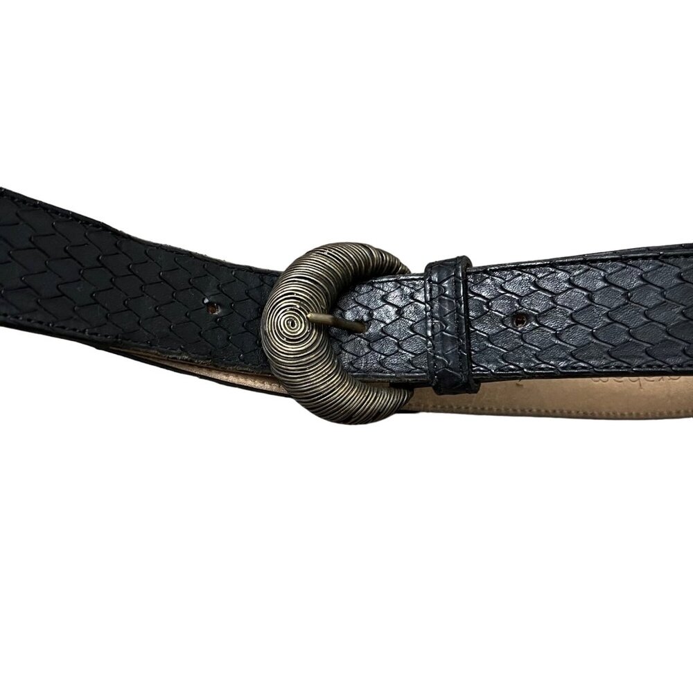 Jennifer Graham Womens Black Textured Genuine Leather Brass Buckle Belt Size M